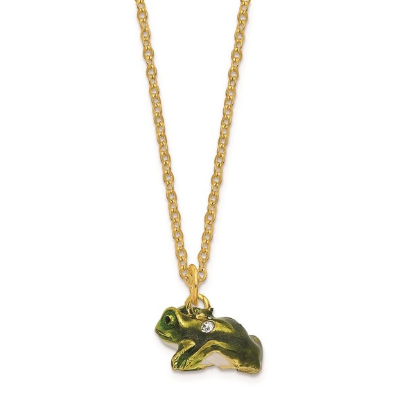 Pewter Bejeweled Crystals MAMA & TAD Frog Mother and Child Trinket Box w Pendant - Picture 4 of 5